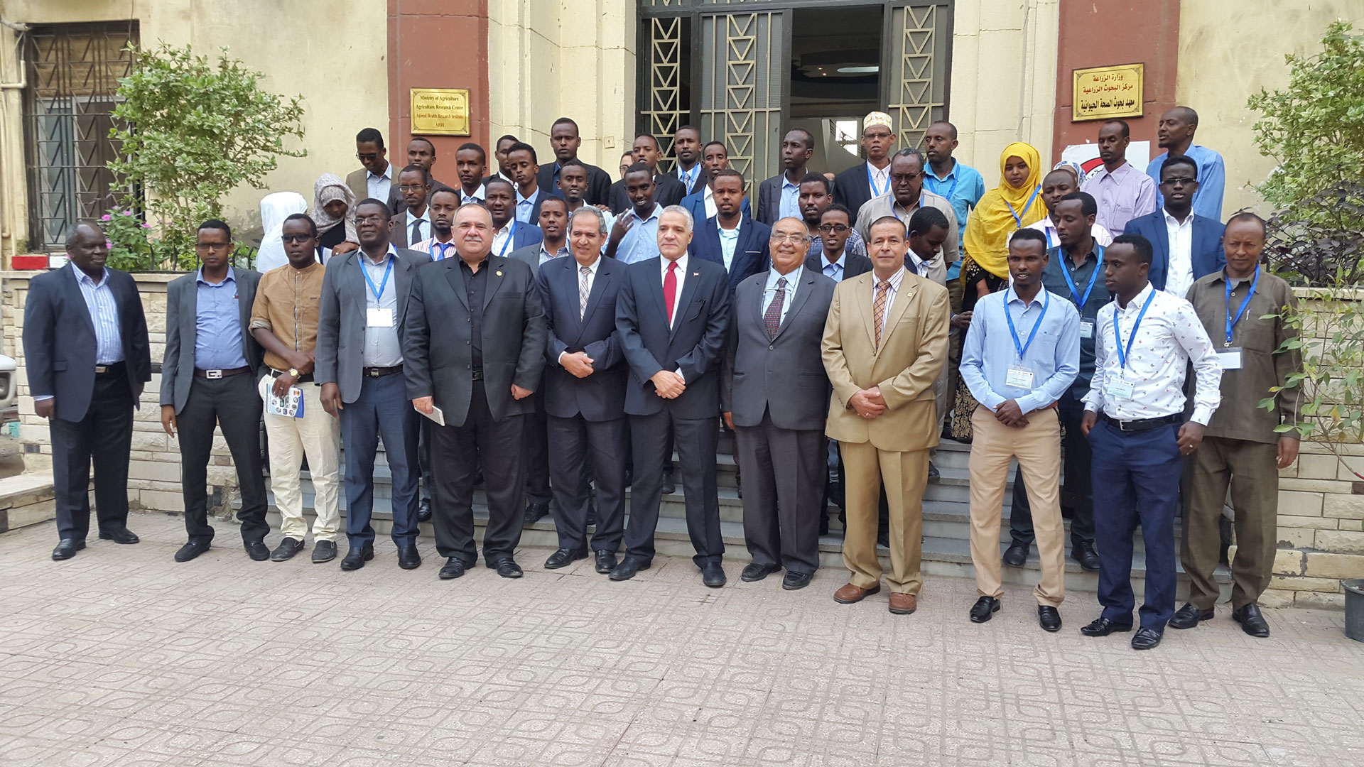 © 2016 AU-IBAR. Group photo of participants at Training program on Quarantine Management Practices and Laboratory Diagnosis of trade limiting diseases (FMD, RVF, PPR and Brucellosis) for veterinary staff under the Enhancing Somali Livestock Trade Project at Animal Health Research Institute, Cairo, Egypt, from 30th October to 6th November 2016.
